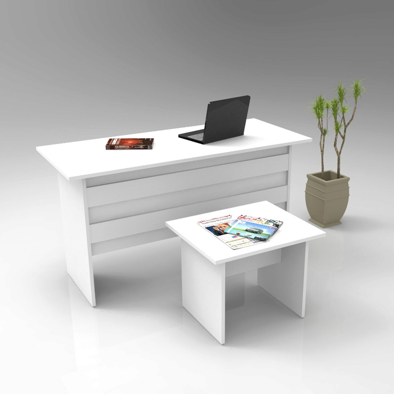 Set mobilier de birou, Hanah Home, Vo8-W, Alb - imagine 6